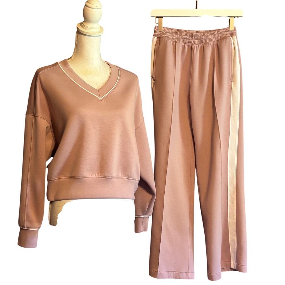 Abercrombie YPB neoKNIT Mauve Matching Set V-Neck XS Athleisure Clean Girl